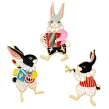 ZARD Easter Bunny Musicians Enamel Lapel Hat Cap Tie Pin Brooch Set of 3