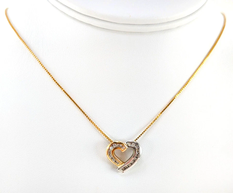 Collar gargantilla colgante corazón diamante aproximadamente 0,25 quilates oro dos tonos 14K 16" Foto 2 de 4