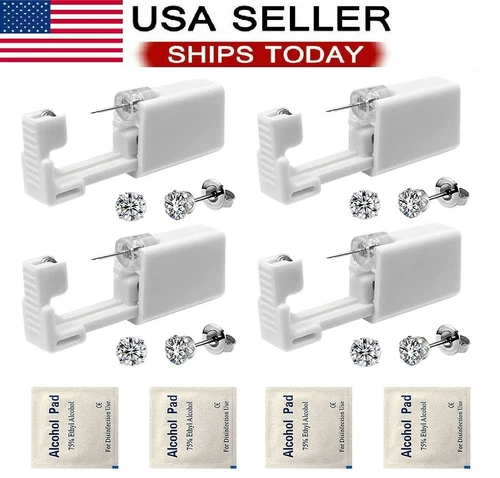 4× Ear Piercing Disposable Kit Silver Stud Earring Gun DIY Home Self Ear 2023 US - product listing photo