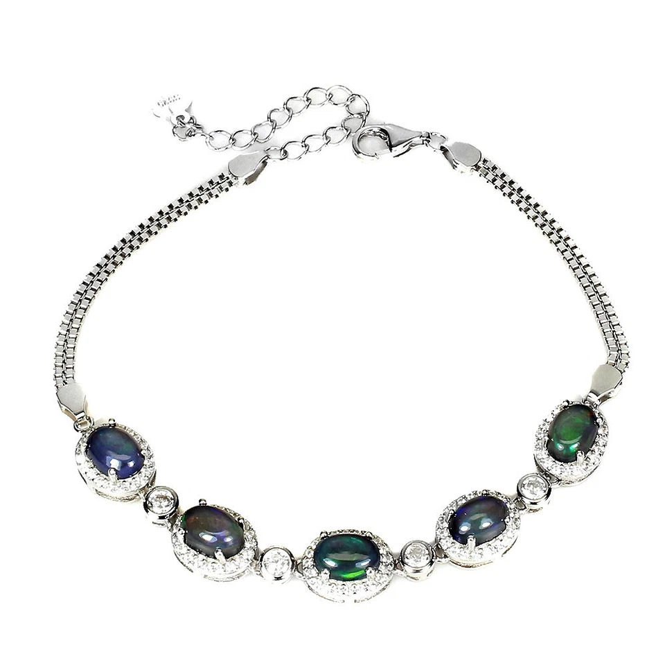 Pulsera de plata 925 ovalada de ópalo negro de San Valentín 7x5 mm joyas de piedras preciosas Foto 2 de 4