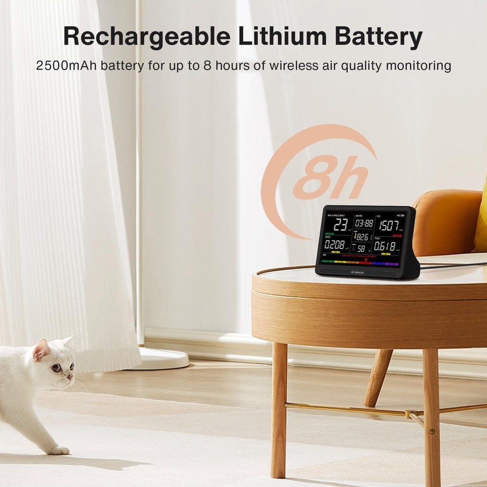 16-in-1 Indoor Air Quality Monitor - 7" Display For CO2, PM2.5, TVOC, Temp, Humidity, AQI & More