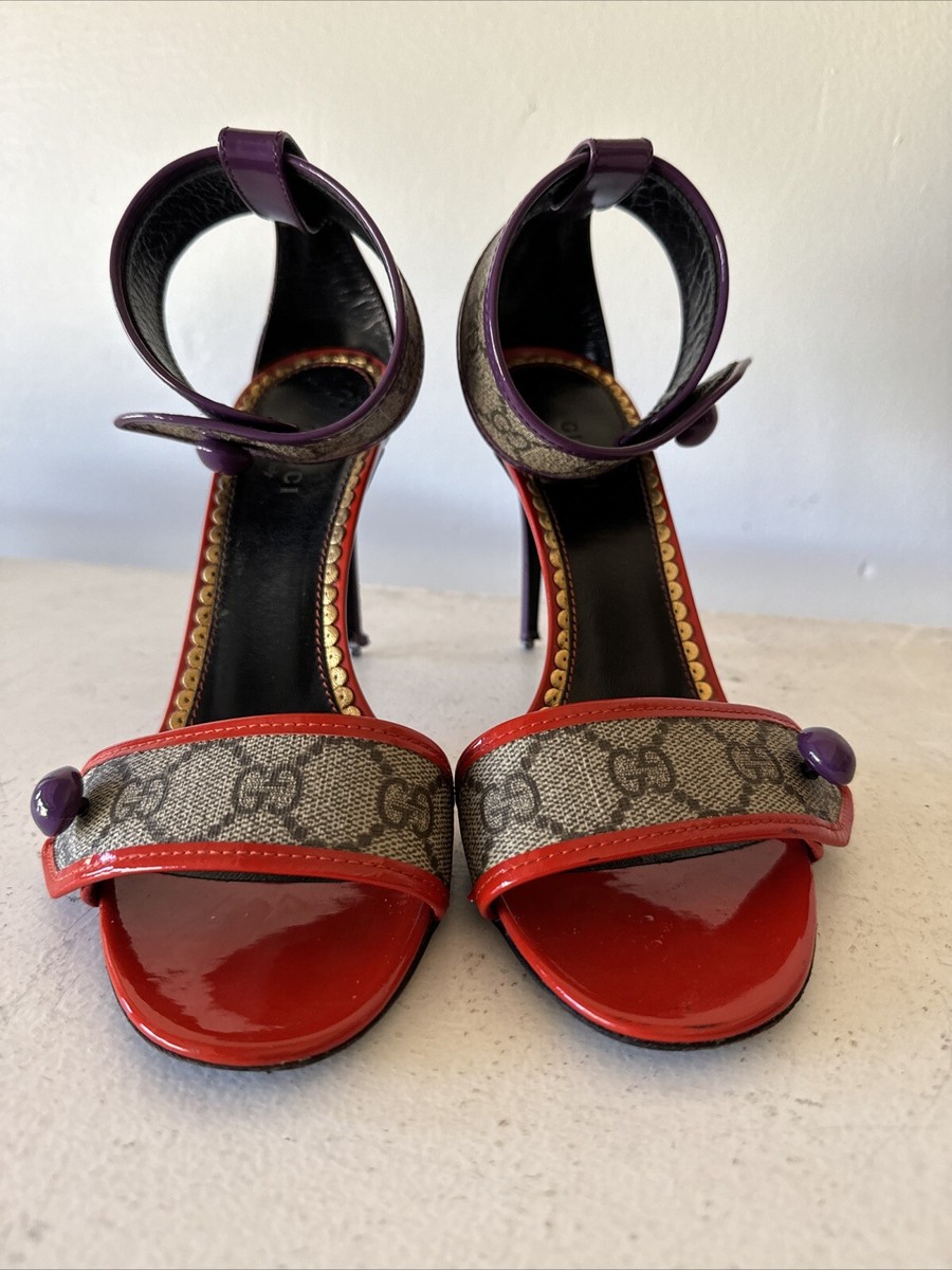 Gucci GG Supreme Mixed Color Stiletto Heels Logo Sandals 37 Gucci GG Supreme Mixed Color Stiletto Heels Logo Sandals 37
