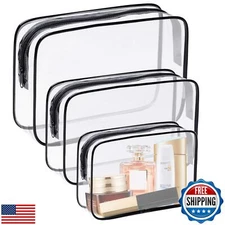 3 Pack Clear Cosmetic Bag, Waterproof Toiletry Bag with Zipper, Transparent T