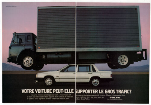 1988 VOLVO Vintage Original 2 page Print AD | White car with 6 tons truck on top - Afbeelding 1 van 1