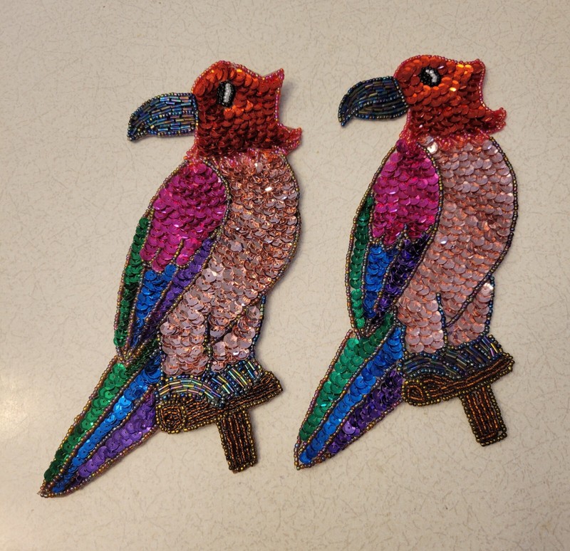 1990's Sequin Parrot sew on Patch Set (2) NEW 9" x 4"