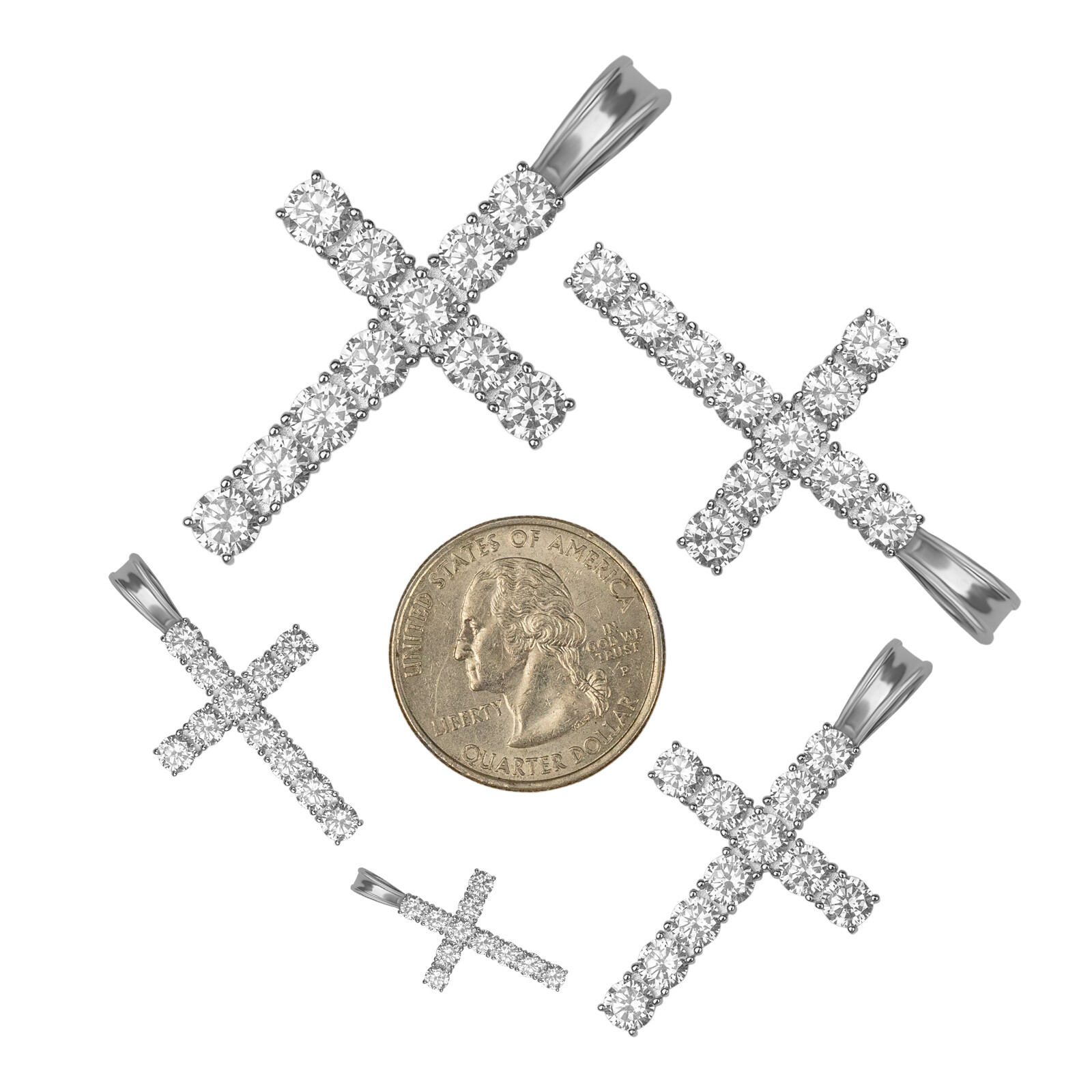 14K Gold Iced Out Tennis Cross - Religious Jewels