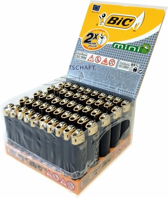   50 BIC MINI SCHWARZ-GOLD Feuerzeuge im original Display