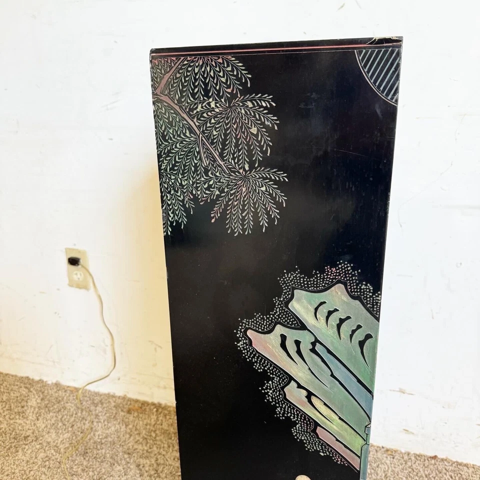 Chinese Hand Carved and Painted Black Pedestal With Lit Acrylic Base - Image 4 of 4