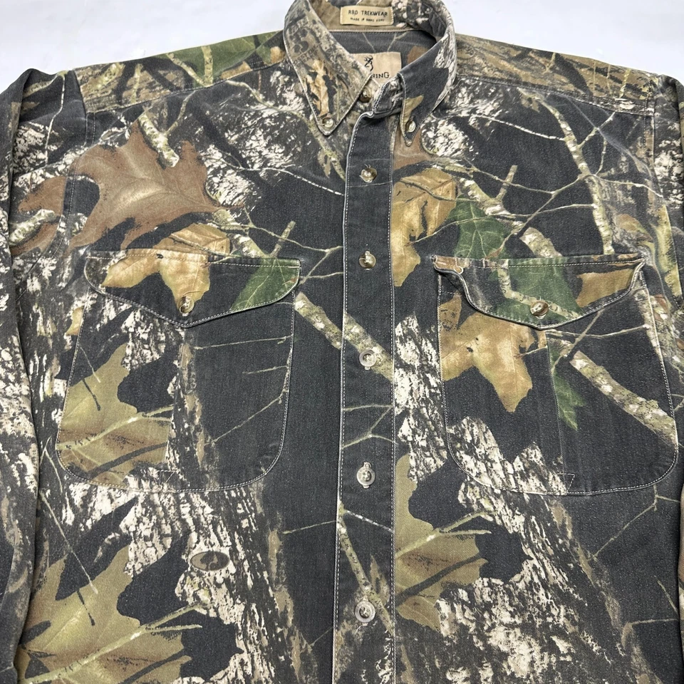 VTG NOS Browning Mossy Oak Mens Hunting Camo Long Sleeve Button Down Sz L - Image 2 of 4