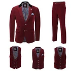 Mens Maroon Velvet Vintage 3 Piece Suit Blazer Waistcoat Trouser Sold Separately