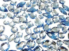 CraftbuddyUS 80 Light Blue Faceted Acrylic Sew On  Crystal Rhinestone Gems