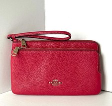 Coach Double Zip Phone Wallet CU919 True Red Leather Wristlet Clutch