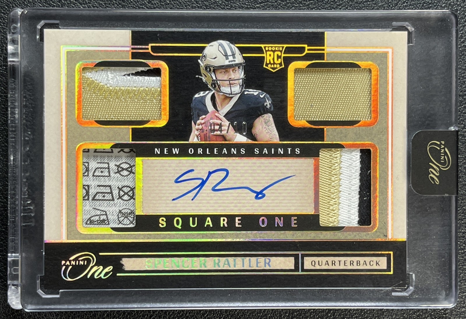 SPENCER RATTLER 2024 PANINI ONE #72 ROOKIE SQUARE ONE QUAD PATCH AUTO GOLD /10