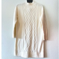 Cozy Cream Cable Knit Mock Neck Sweater Dress Chunky Quiet Luxury Loft NWT SZ L