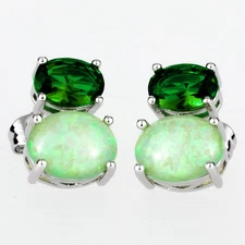 5x7 Simulated Emerald Kiwi Green Fire Opal Silver Filled Jewelry Stud Earrings
