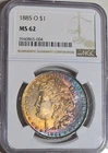 1885-O Morgan Silver Dollar NGC MS 62 Crescent Toned Coin US $1 UNC Mint State