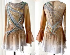 Ice Figure Skating Dress Elasticity Competition Skating Jeweled orange dyeing