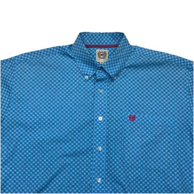 Cinch Western Shirt Mens Medium Blue Geometric Short Sleeve Button Down Rodeo