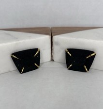 Vintage Estate Geometric Black Suede  Gold Shoe Clips Lot M18