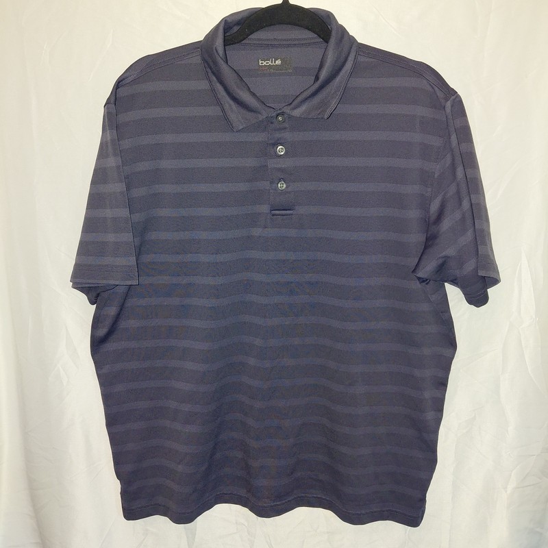 Bolle Polo Shirt Mens Large Navy Striped Collared Short Sleeve #2051