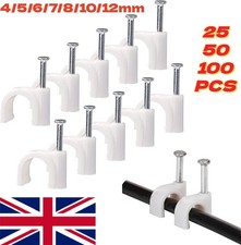 25-100 Cable Clips 6mm 9mm 12mm | Round White Plastic Electric Wire Set Wall