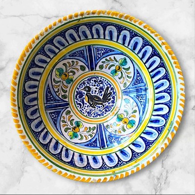 Rare Vintage Spanish Handpainted Medium Bowl Talavera de La Reina Pottery Signed