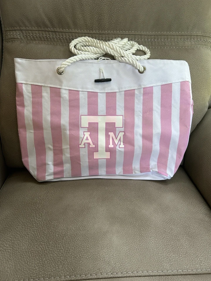Bolso de Mano Texas A&M Rosa y Blanco a Rayas de Lona Foto 4 de 4