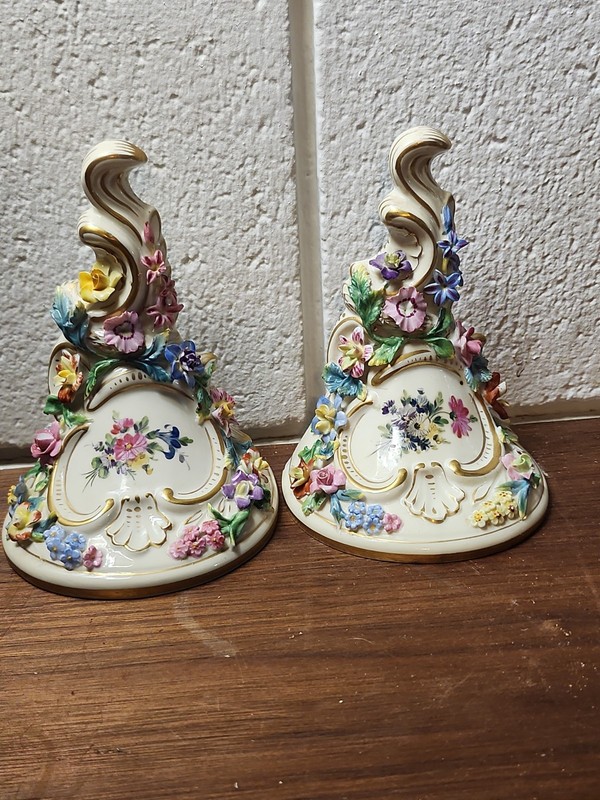 Antique Dresden Saxony Porcelain Wall Brackets Or Shelves Brackets Pair Floral.