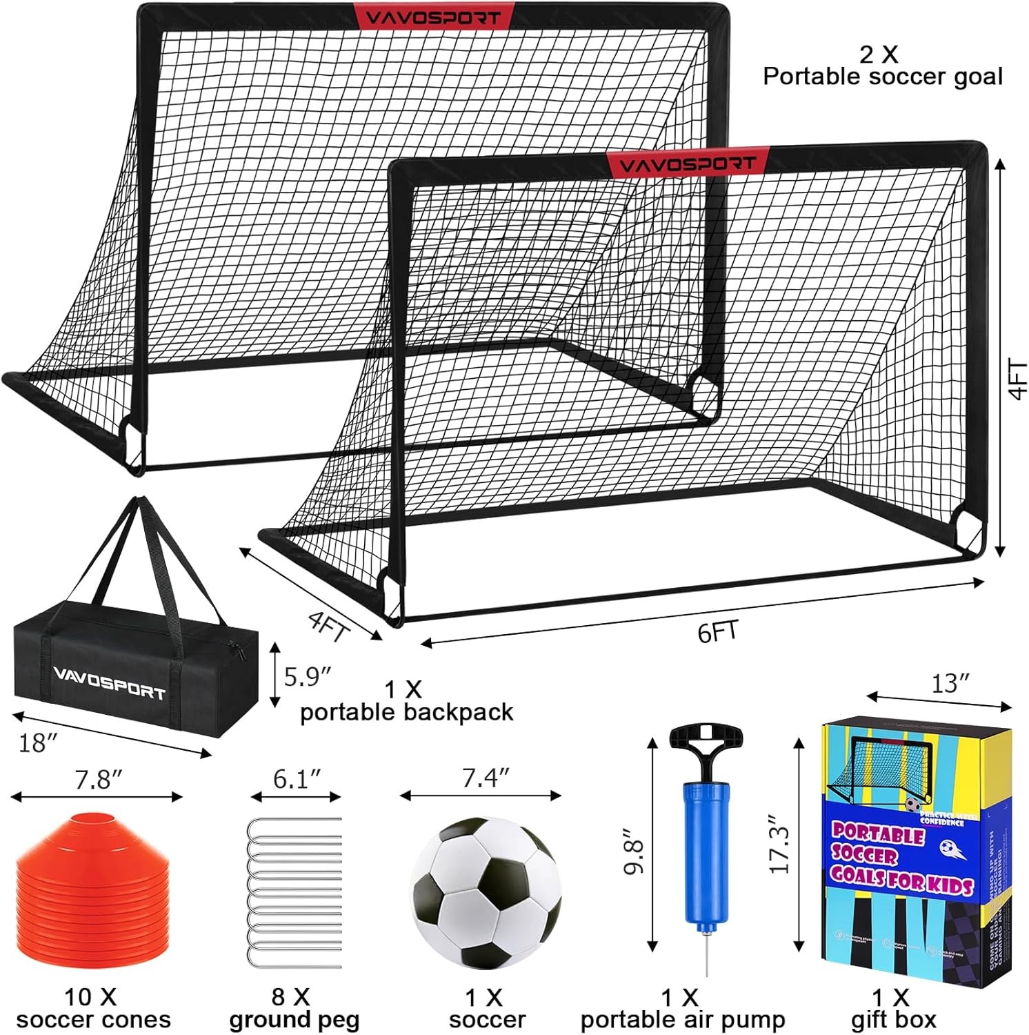 Soccer Goal, 2 of Sports and Outdoors Games for Kids Goals, Black 