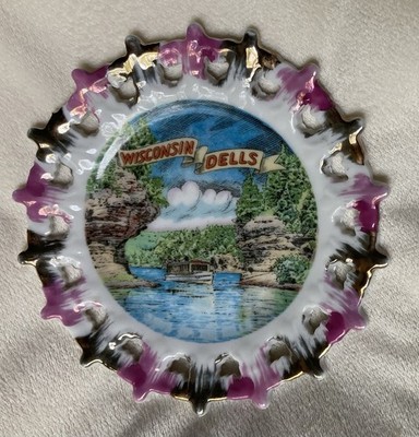 Wisconsin Dells Souvenir Plate VINTAGE Ceramic 5.25  Spin Original Japan