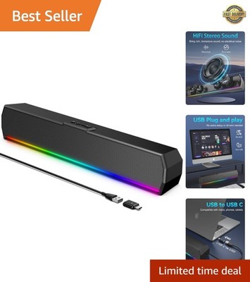 USB Computer Speakers for Desktop Monitor, PC Speakers with Stereo Sound, Col...