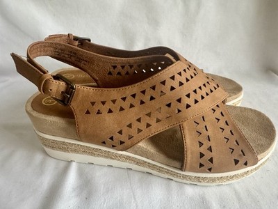 NWOB Bella Vita Cosette Camel Espadrille Comfort Wedge Sandals 10M Slingback Tan