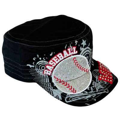 Premium Hat Cap Baseball Mom Womens One Size Black Red Embroidery Rhinestone