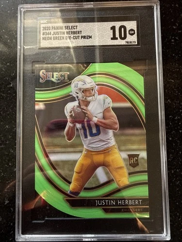 2020 Panini Select - Field Level Neon Green Die Cut #344 Justin Herbert SGC 10