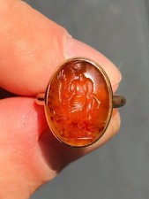 Amazing Antique Roman Intaglio Carnelian Carving signet Ring 14ct Gold