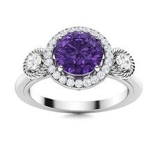 925 Silver Amethyst Stone Statement Sister Halo Crown Chakra Ring Jewelry