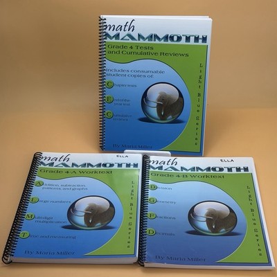 Math Mammoth Grade 4 Curriculum Set Of THREE Books Light Blue Series Workbooks