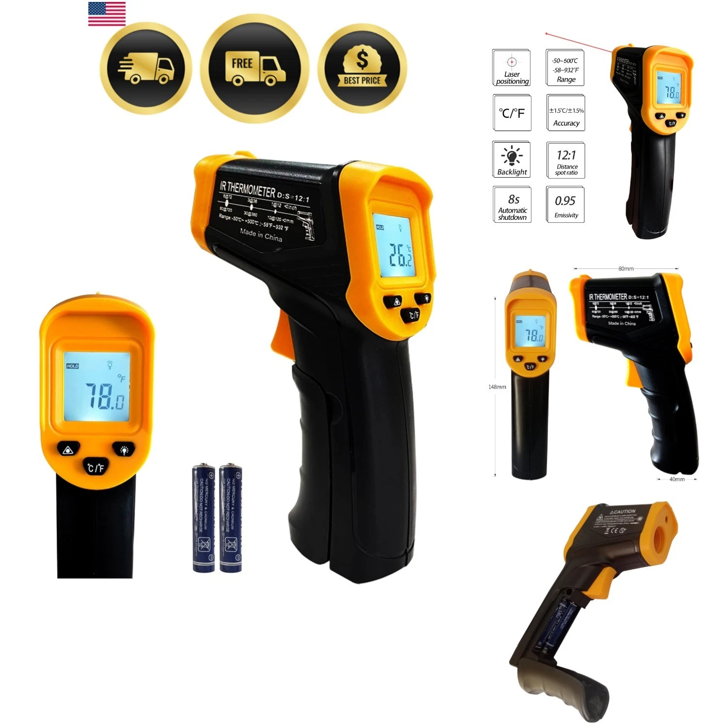 Digital Infrared Thermometer gun for cooking,BBQ,Pizza oven,Ir Thermometer wi...
Opens in a new wind