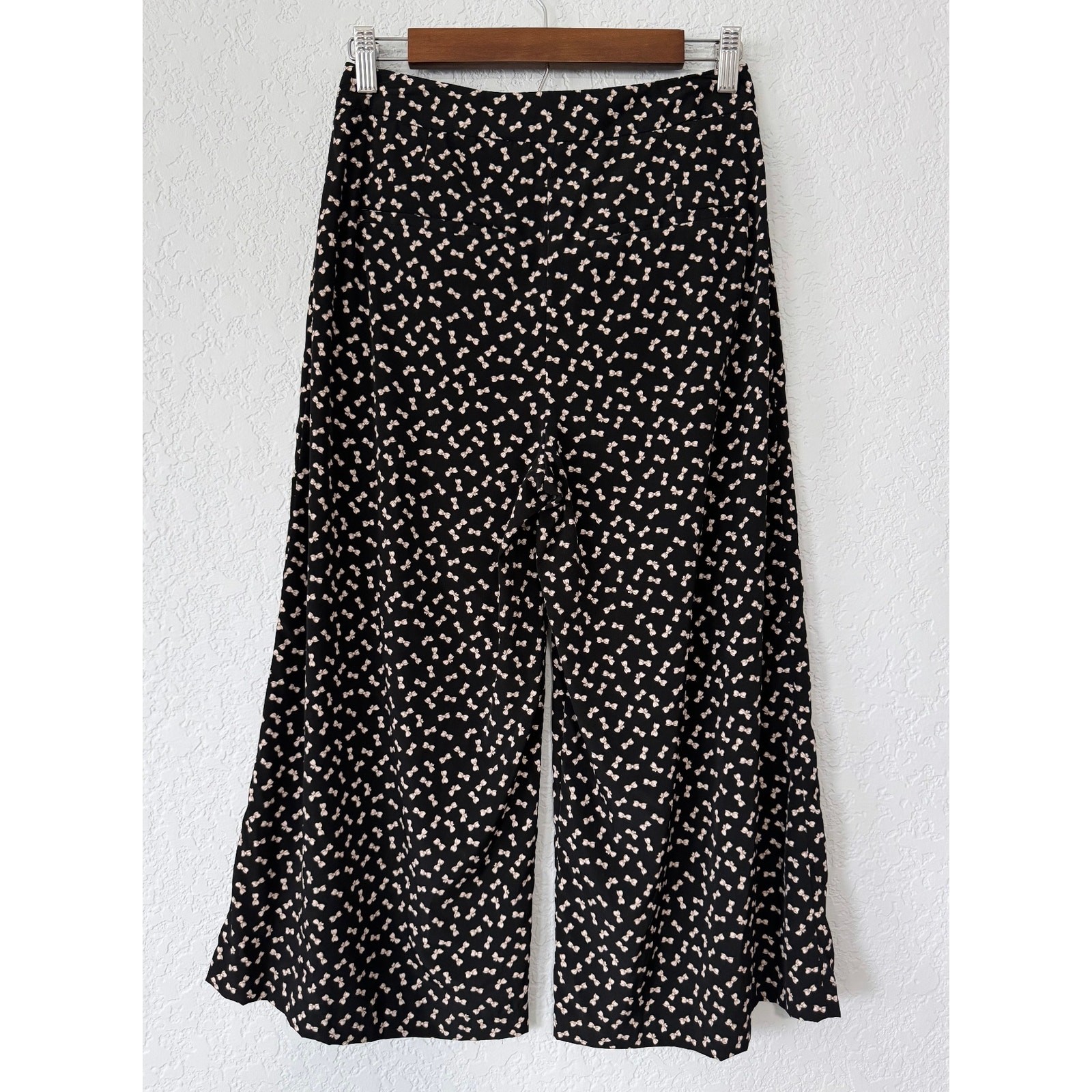 Zara Basic Black with White Bow Pattern Wide Leg … - image 3