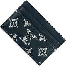 Louis Vuitton Card Case Porto Cult Double M83700 Monogram Shadow Navy Blue Pass
