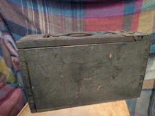 Vintage Wooden Military Ammo Box  With Metal Clasp And Leather Handle