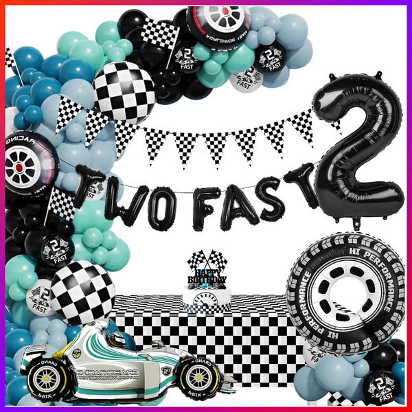 2. Geburtstag Deko Junge Rennwagen Ballons Cake Topper Party Deko Kinder-image