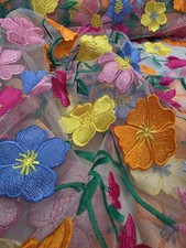 Multicolor Embroidery 3d Floral Lace Fabric By The Yard Blue Orange Pink Flowers