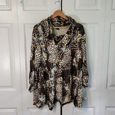 Robert Louis Animal Print Tunic Top Size XL Shark Bite Removable Collar Leopard
