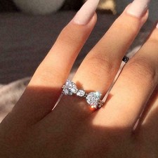 Bow Knot Wedding Engagement Ring 1 Ct Round Cut Diamond 14k White Gold Finish