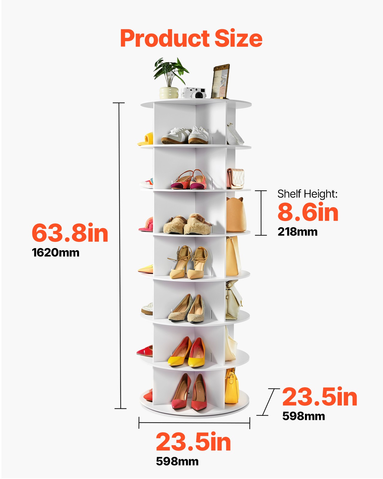 VEVOR 7 Tiers Rotating Shoe Rack Tower 360° Spinning Shoe Rack Display White