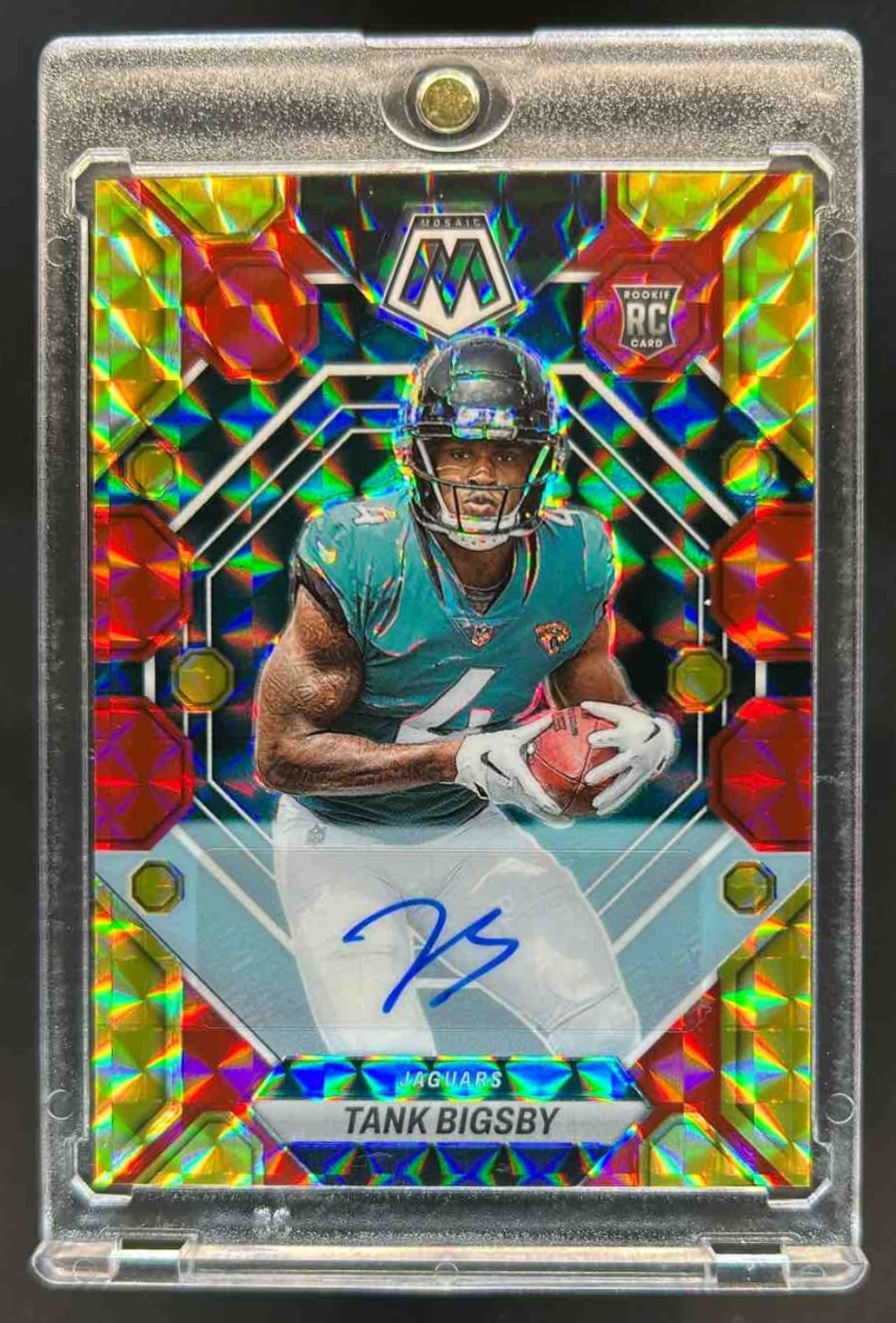 2023 Mosaic Tank Bigsby Rookie Auto RC Choice Fusion Red and Yellow #364 Jaguars