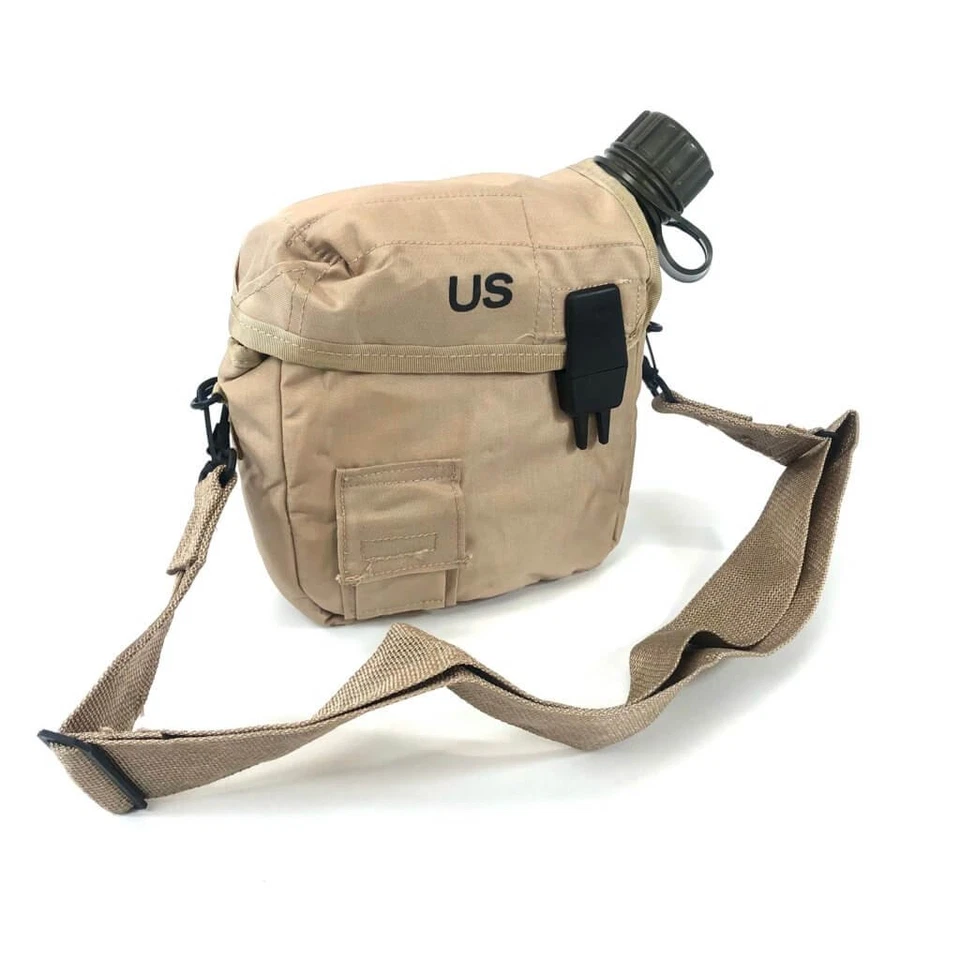 NEW USGI Military Issue 2 QT Collapsible OD Canteen & Desert Tan Cover Pouch - Image 2 of 3