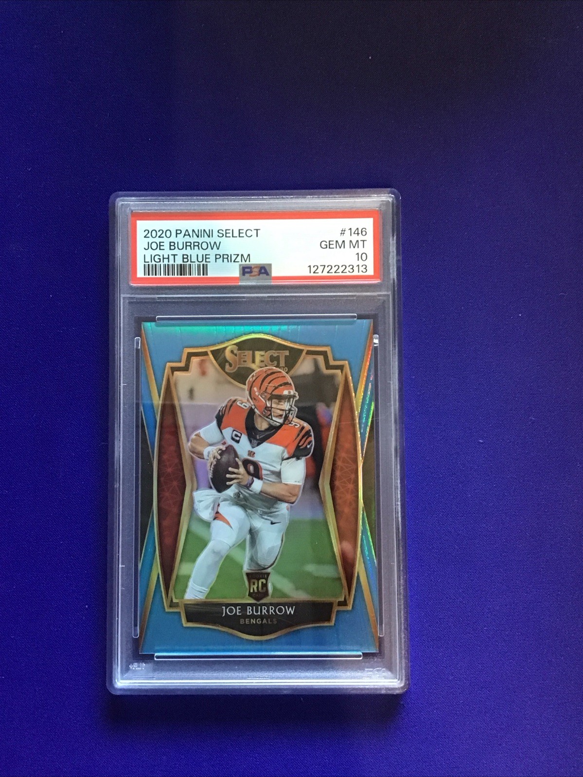 2020 Panini Select Premier Level Joe Burrow #146 Light Blue Prizm /99 (RC) Psa10