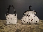 Vtg Murano Style Art Blown Glass 2  Handbags Purses Black And White Dalmatian